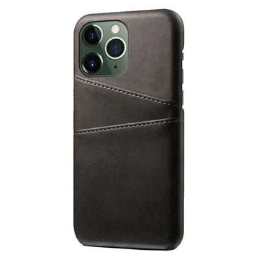 PU Leather Coated Hard PC Dual Card Slot Black Case - For iPhone 14 Pro - mosaccessories