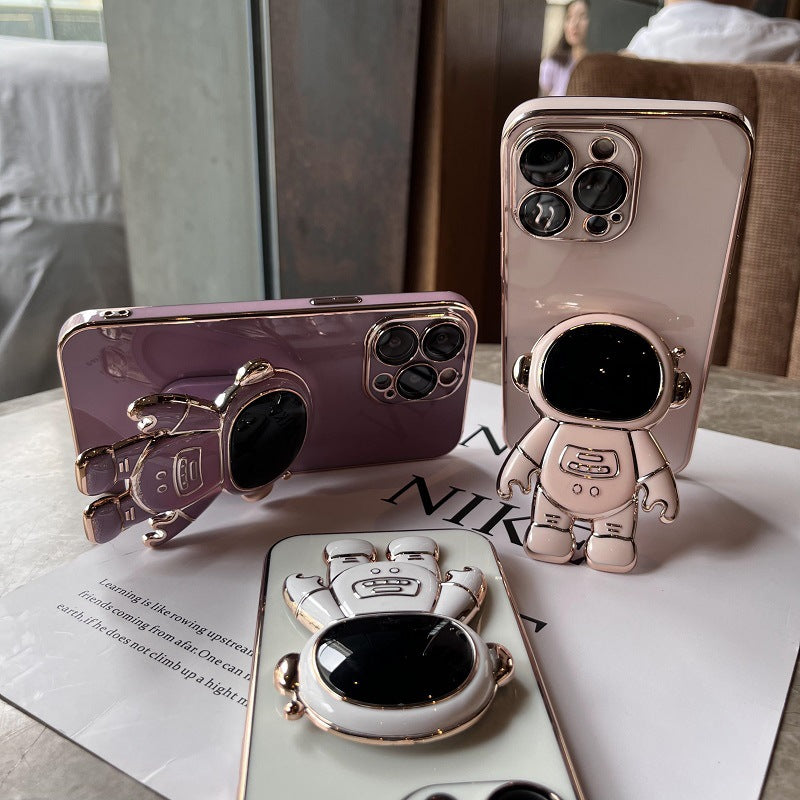 Astronaut Bracket Holder Protective Soft TPU Case With Lens Film - For iPhones
