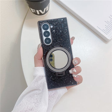 TPU+PC Kickstand Case Compatible with MagSafe Phone Cover with Mirror - For Samsung Galaxy Z Fold6