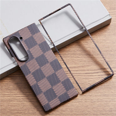 Chessboard Pattern Aramid Fiber Case Compatible with MagSafe Phone Cover - For Samsung Galaxy Z Fold6