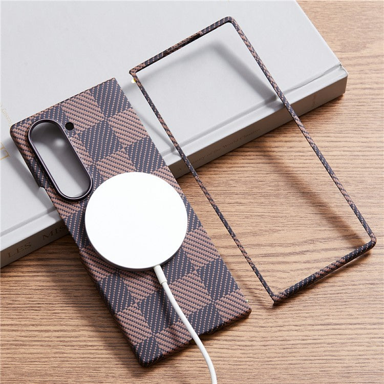 Chessboard Pattern Aramid Fiber Case Compatible with MagSafe Phone Cover - For Samsung Galaxy Z Fold6
