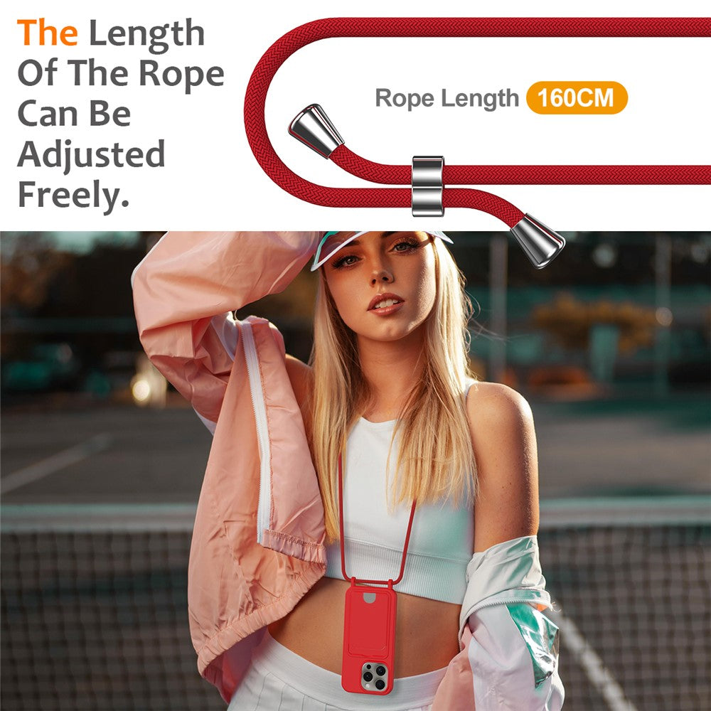 Liquid Silicone Card Holder Case Phone Back Cover with Lanyard - For iPhone 16 Pro