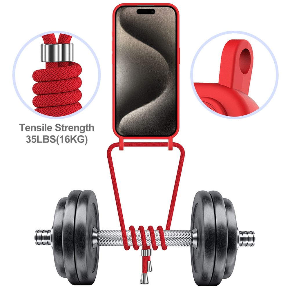 Liquid Silicone Card Holder Case Phone Back Cover with Lanyard - For iPhone 16 Pro