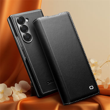 Qialino Genuine Cow Leather Flip Black Cover - For Samsung Galaxy Z Fold6