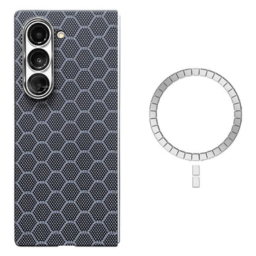 Aramid Fiber Honeycomb Texture MagSafe Case Black Phone Cover - For Samsung Galaxy Z Fold6