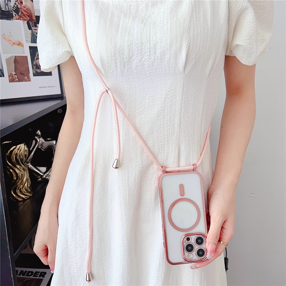 Electroplating TPU Case Compatible with MagSafe with Long Lanyard - For iPhone 16 Pro