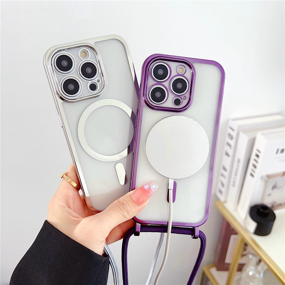 Electroplating TPU Case Compatible with MagSafe with Long Lanyard - For iPhone 16 Pro