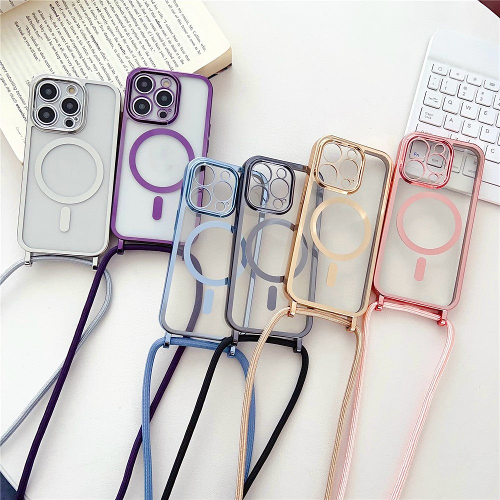 Electroplating TPU Case Compatible with MagSafe with Long Lanyard - For iPhone 16 Pro