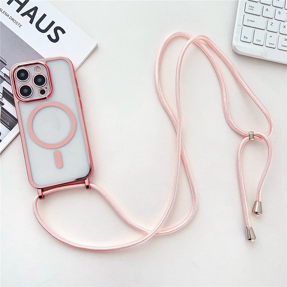 Electroplating TPU Case Compatible with MagSafe with Long Lanyard - For iPhone 16 Pro