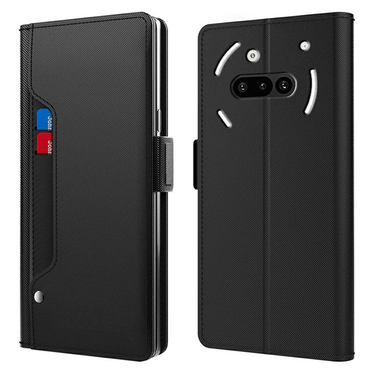 PU Leather Case Phone Cover with Card Holder Mirror - For Nothing Phone (3a)