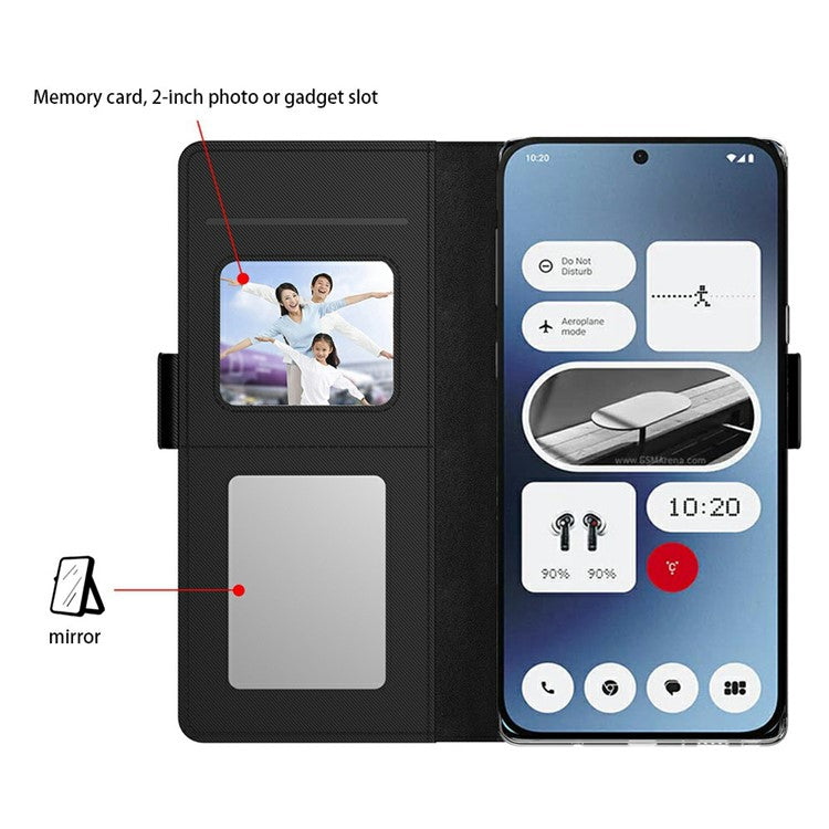 PU Leather Case Phone Cover with Card Holder Mirror - For Nothing Phone (3a)