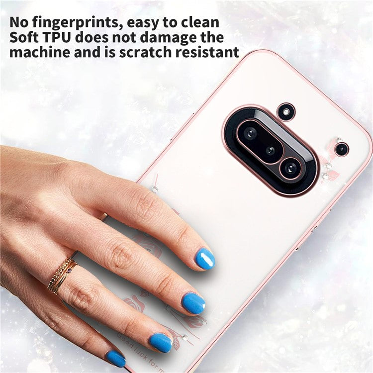 KADEM Flower Rhinestone Décor Case TPU Phone Cover - For Nothing Phone (3a)