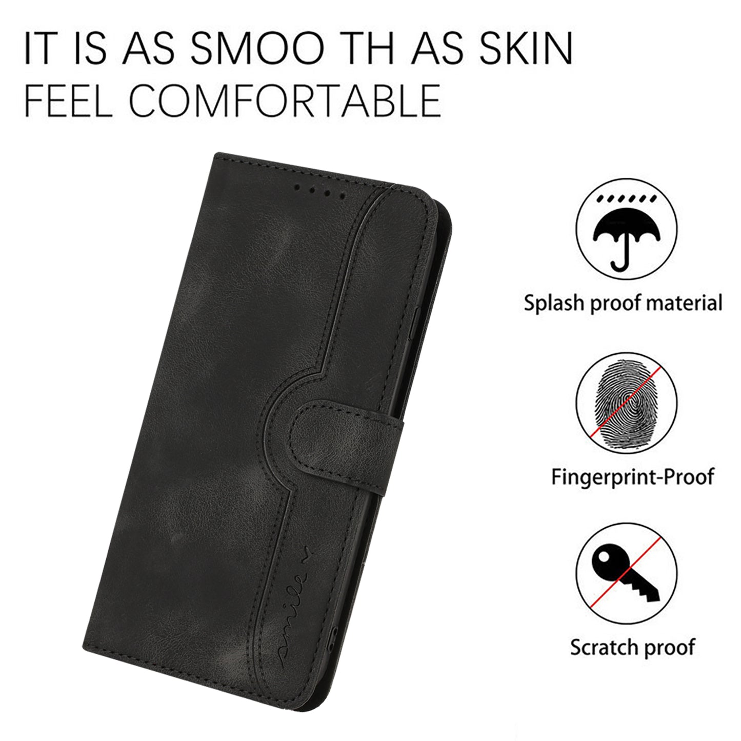PU Leather Case Wallet Stand Smile Imprinted Phone Cover with Strap - For Nothing Phone (3a)