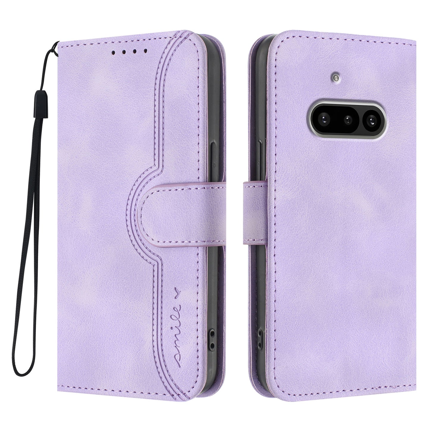 PU Leather Case Wallet Stand Smile Imprinted Phone Cover with Strap - For Nothing Phone (3a)
