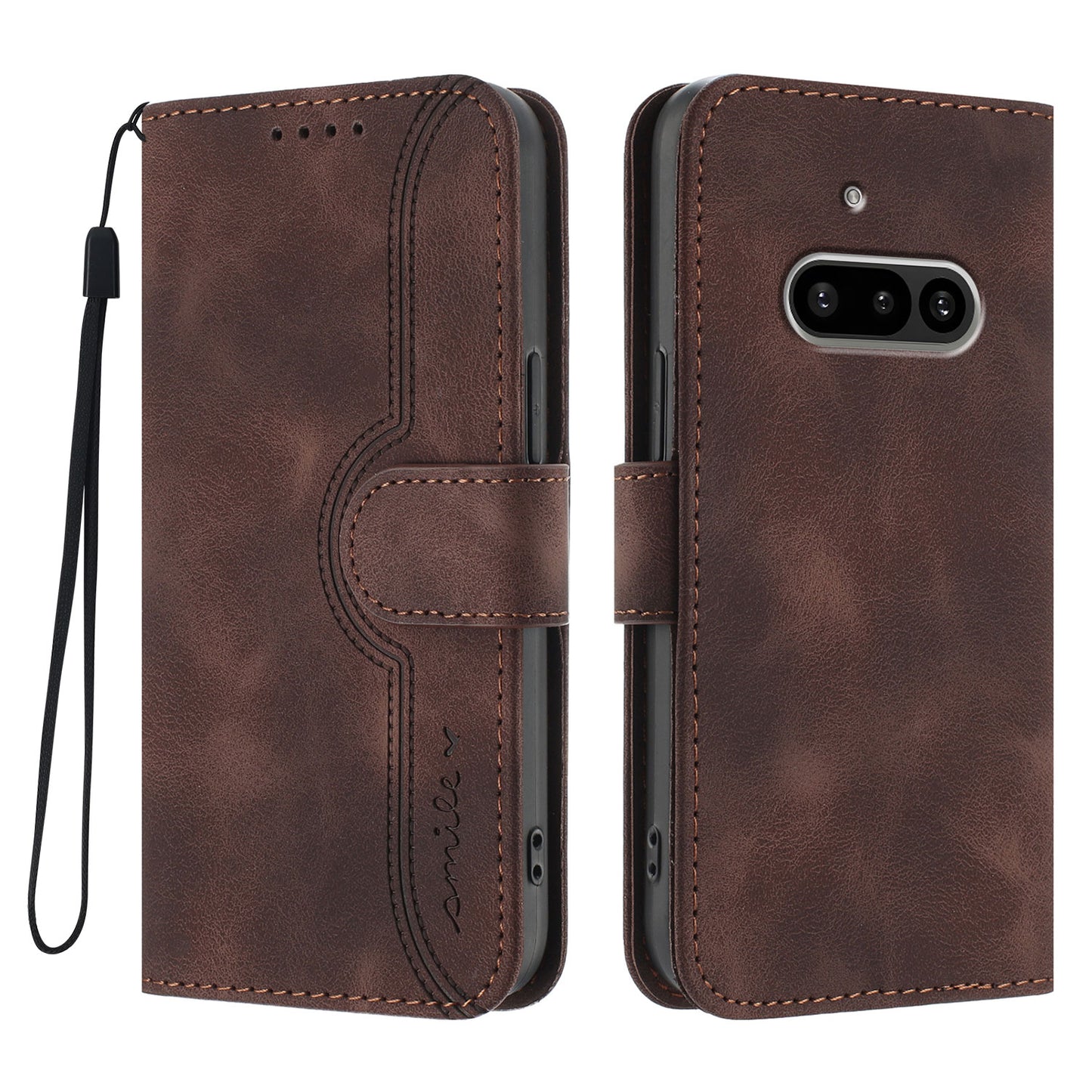 PU Leather Case Wallet Stand Smile Imprinted Phone Cover with Strap - For Nothing Phone (3a)