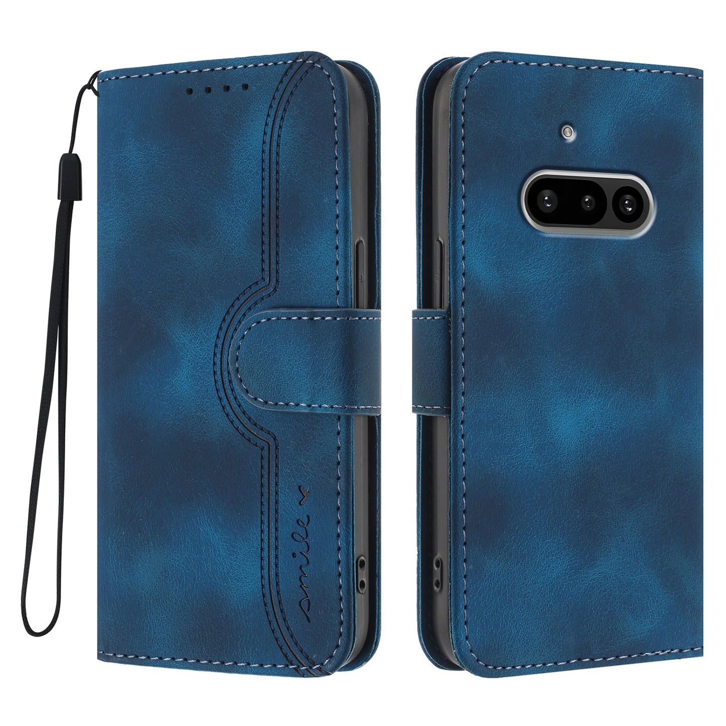 PU Leather Case Wallet Stand Smile Imprinted Phone Cover with Strap - For Nothing Phone (3a)