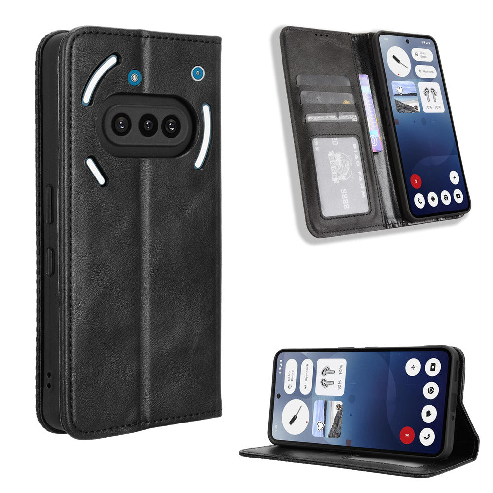 Retro PU Leather Case Phone Wallet Stand Cover - For Nothing Phone (3a)
