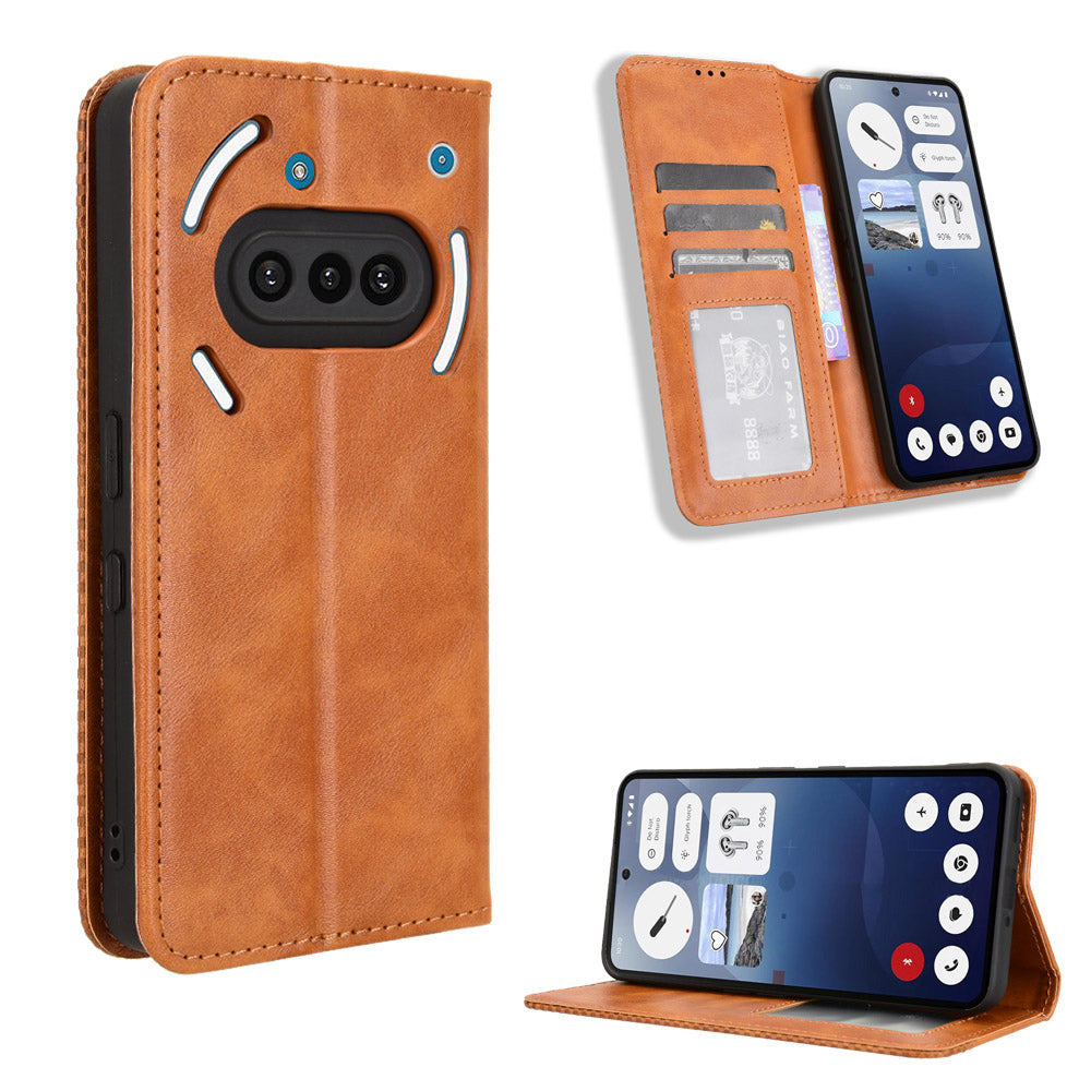 Retro PU Leather Case Phone Wallet Stand Cover - For Nothing Phone (3a)