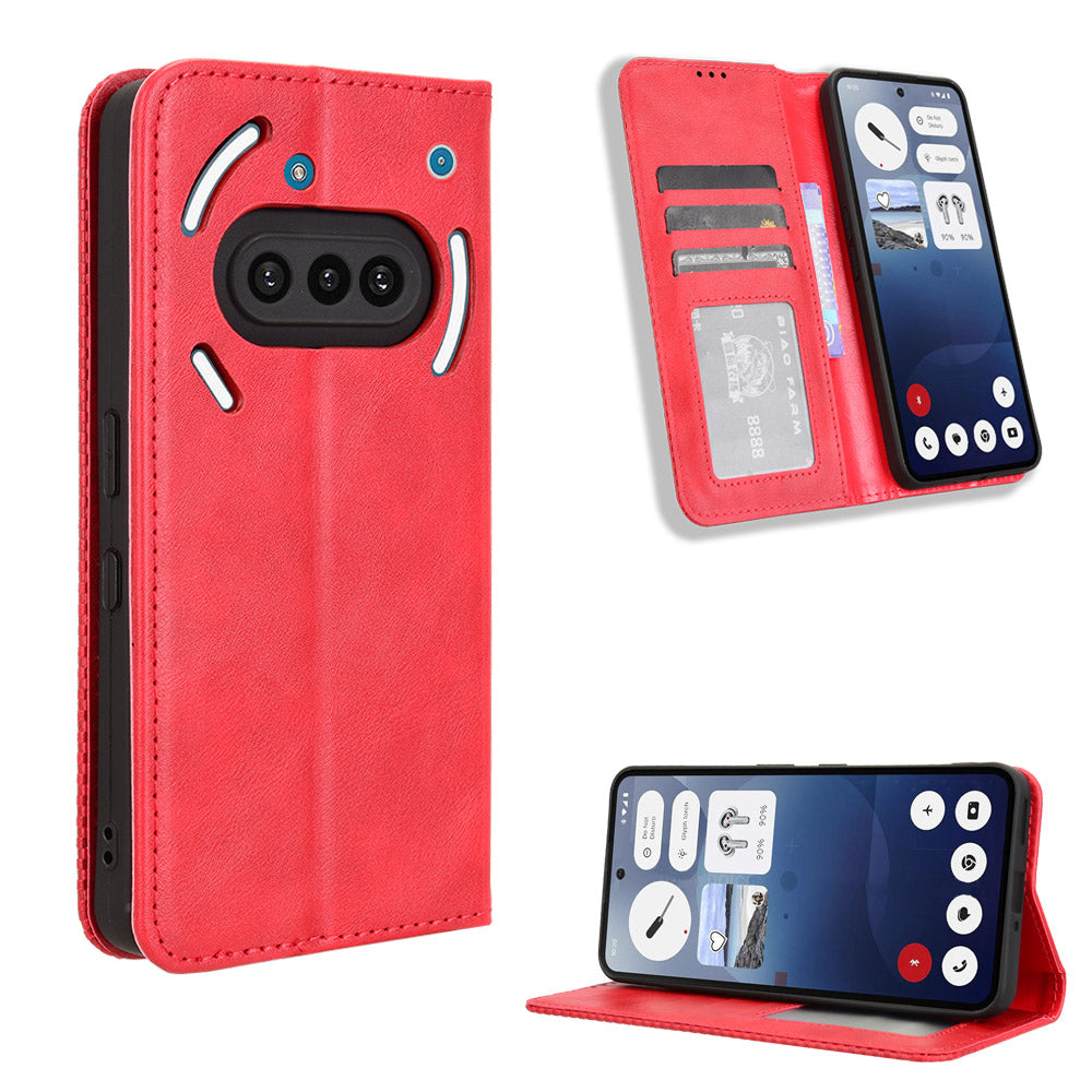 Retro PU Leather Case Phone Wallet Stand Cover - For Nothing Phone (3a)