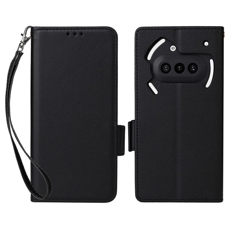 Case with Wrist Strap Litchi Texture PU Leather Wallet Phone Cover - For Nothing Phone (3a)
