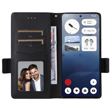 Case with Wrist Strap Litchi Texture PU Leather Wallet Phone Cover - For Nothing Phone (3a)