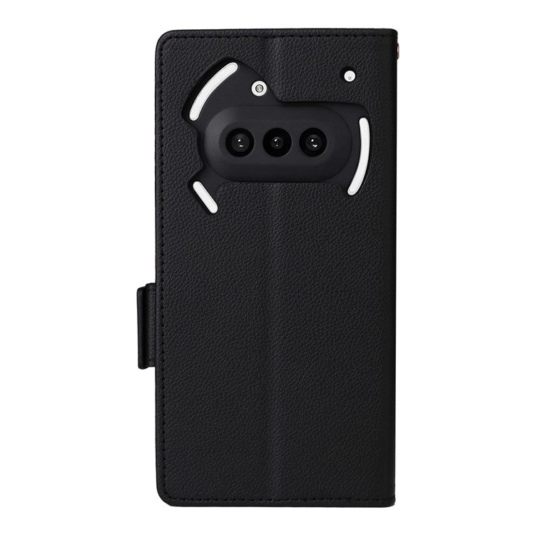 Case with Wrist Strap Litchi Texture PU Leather Wallet Phone Cover - For Nothing Phone (3a)