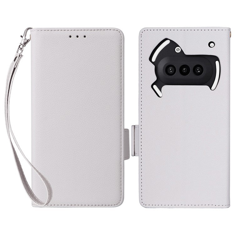 Case with Wrist Strap Litchi Texture PU Leather Wallet Phone Cover - For Nothing Phone (3a)