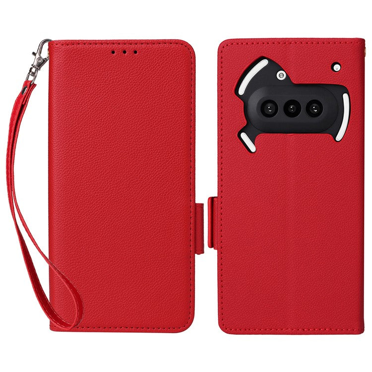 Case with Wrist Strap Litchi Texture PU Leather Wallet Phone Cover - For Nothing Phone (3a)
