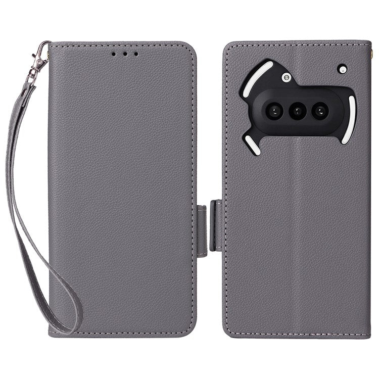 Case with Wrist Strap Litchi Texture PU Leather Wallet Phone Cover - For Nothing Phone (3a)