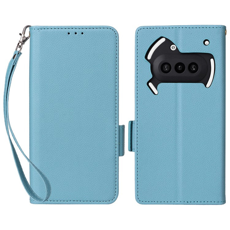 Case with Wrist Strap Litchi Texture PU Leather Wallet Phone Cover - For Nothing Phone (3a)