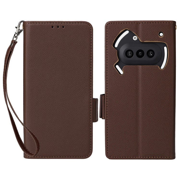 Case with Wrist Strap Litchi Texture PU Leather Wallet Phone Cover - For Nothing Phone (3a)