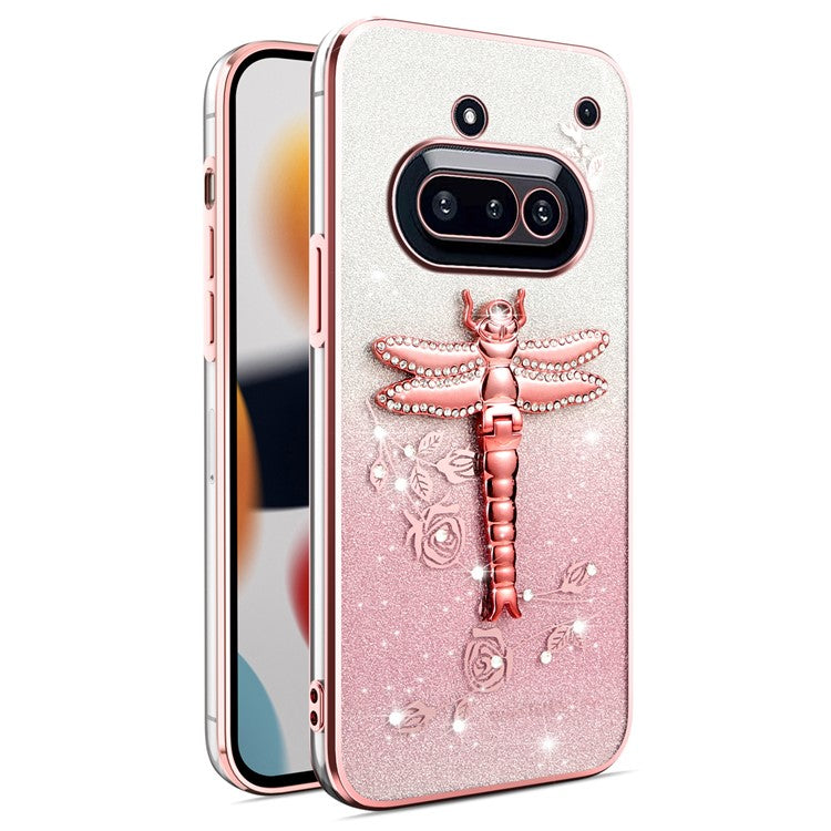 KADEM Dragonfly Kickstand Case TPU Flowers Glitter Phone Cover - For Nothing Phone (3a)