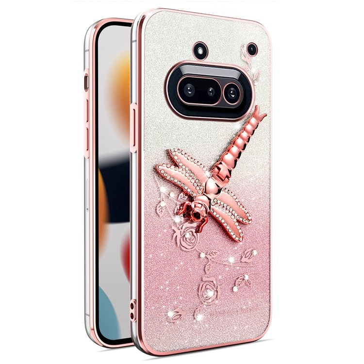 KADEM Dragonfly Kickstand Case TPU Flowers Glitter Phone Cover - For Nothing Phone (3a)