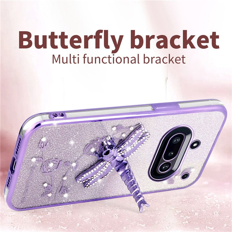 KADEM Dragonfly Kickstand Case TPU Flowers Glitter Phone Cover - For Nothing Phone (3a)