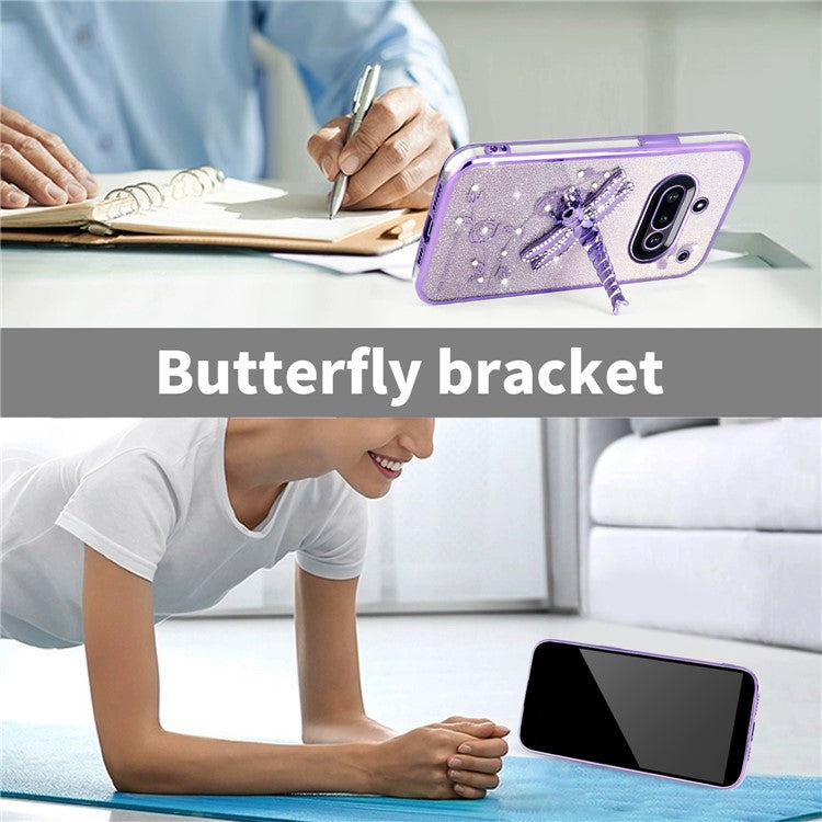 KADEM Dragonfly Kickstand Case TPU Flowers Glitter Phone Cover - For Nothing Phone (3a)