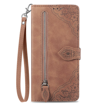 Zipper Wallet Case with Strap Flower Imprint PU Leather Phone Cover - For Nothing Phone (3a)