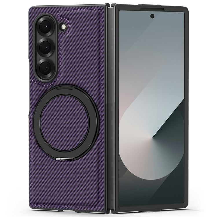 Carbon Fiber Texture MagSafe Case PU+TPU Kickstand Phone Cover - For Samsung Galaxy Z Fold6