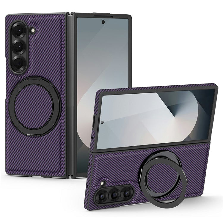 Carbon Fiber Texture MagSafe Case PU+TPU Kickstand Phone Cover - For Samsung Galaxy Z Fold6