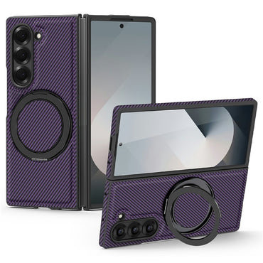 Carbon Fiber Texture MagSafe Case PU+TPU Kickstand Phone Cover - For Samsung Galaxy Z Fold6