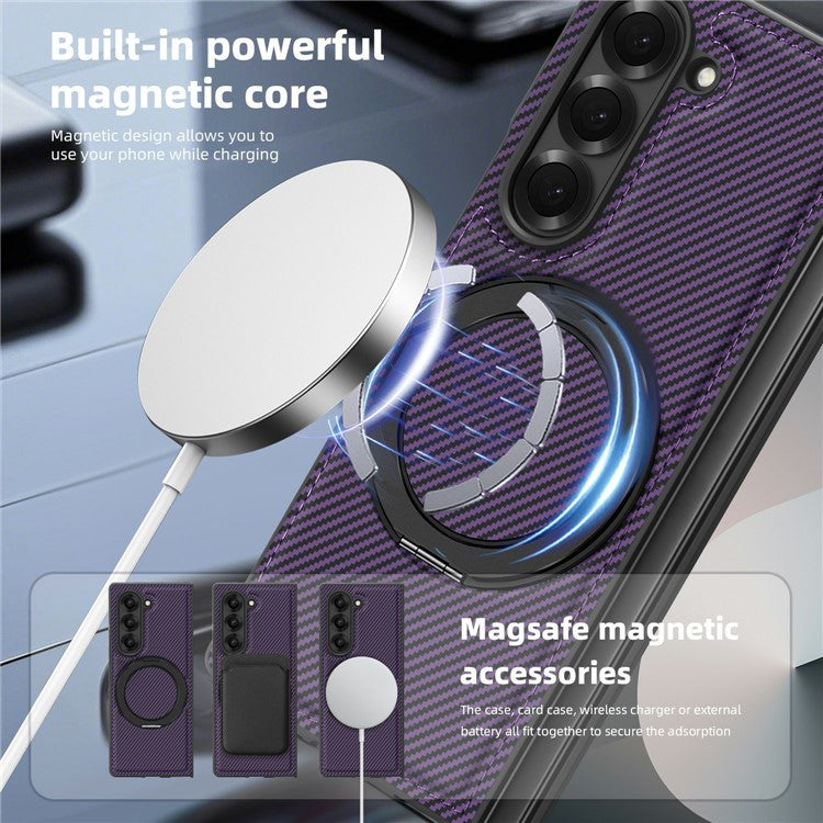 Carbon Fiber Texture MagSafe Case PU+TPU Kickstand Phone Cover - For Samsung Galaxy Z Fold6