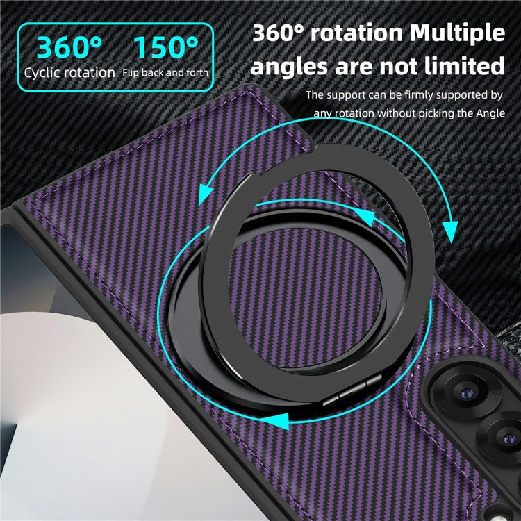 Carbon Fiber Texture MagSafe Case PU+TPU Kickstand Phone Cover - For Samsung Galaxy Z Fold6