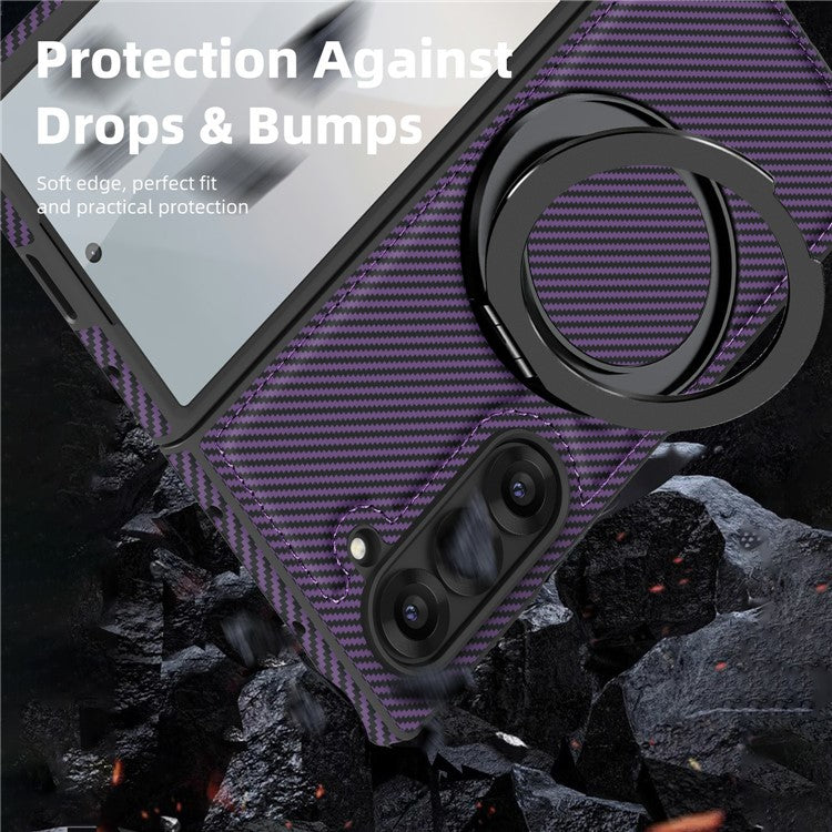 Carbon Fiber Texture MagSafe Case PU+TPU Kickstand Phone Cover - For Samsung Galaxy Z Fold6