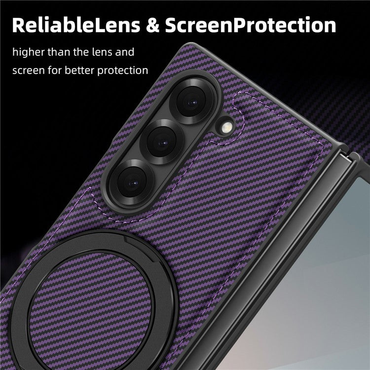 Carbon Fiber Texture MagSafe Case PU+TPU Kickstand Phone Cover - For Samsung Galaxy Z Fold6