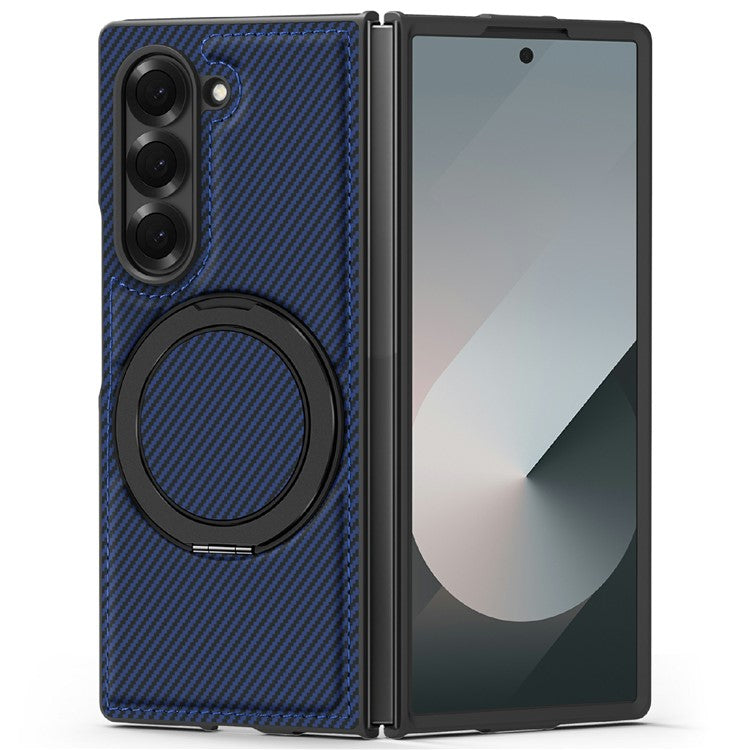 Carbon Fiber Texture MagSafe Case PU+TPU Kickstand Phone Cover - For Samsung Galaxy Z Fold6