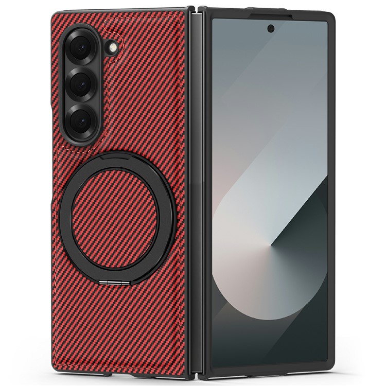 Carbon Fiber Texture MagSafe Case PU+TPU Kickstand Phone Cover - For Samsung Galaxy Z Fold6