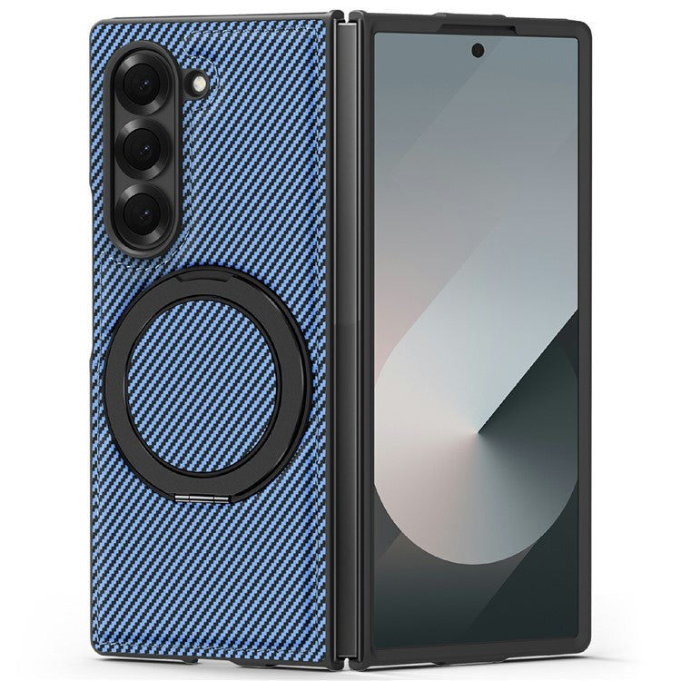 Carbon Fiber Texture MagSafe Case PU+TPU Kickstand Phone Cover - For Samsung Galaxy Z Fold6
