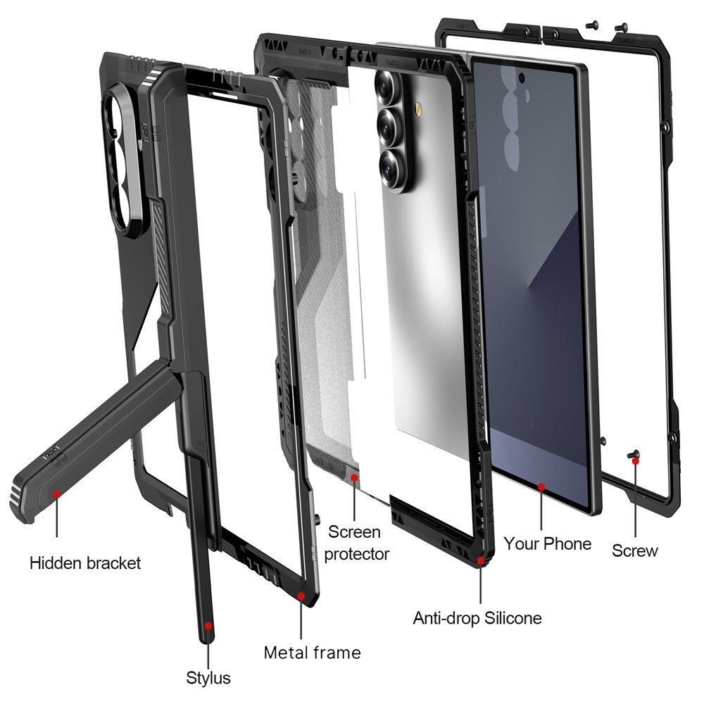 Aluminium Alloy + Silicone Kickstand Case with PET Screen Film - For Samsung Galaxy Z Fold7