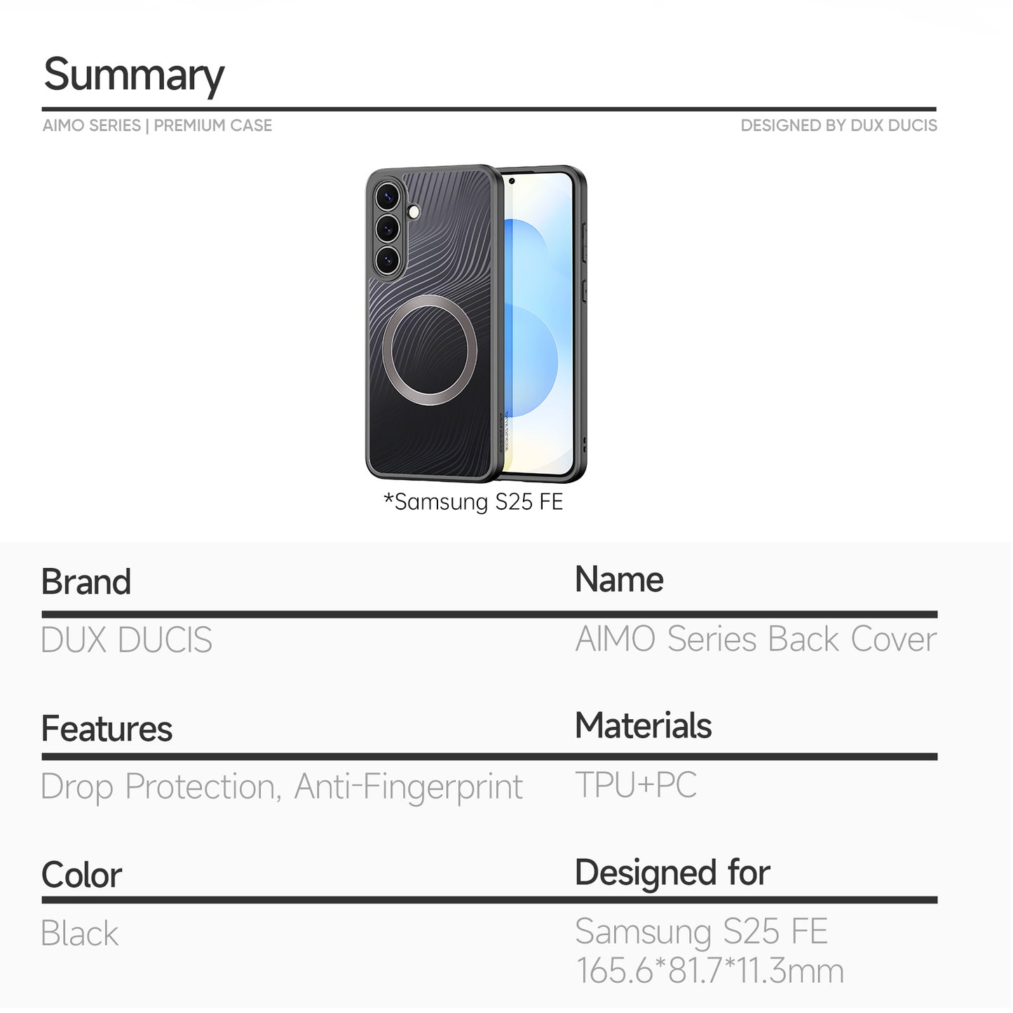 Dux Ducis Aimo Series Compatible with MagSafe PC+TPU Slim Cover (REACH Certification) - For Samsung Galaxy S25 FE