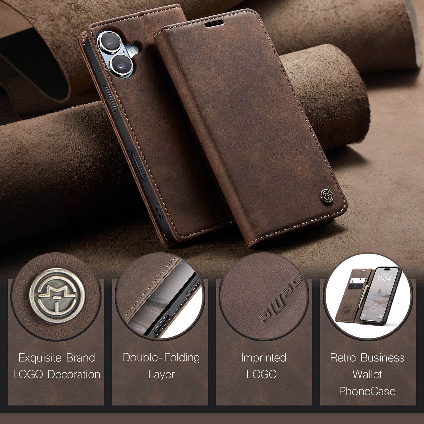 CaseMe 013 Series PU Leather Wallet Case - For iPhone 17