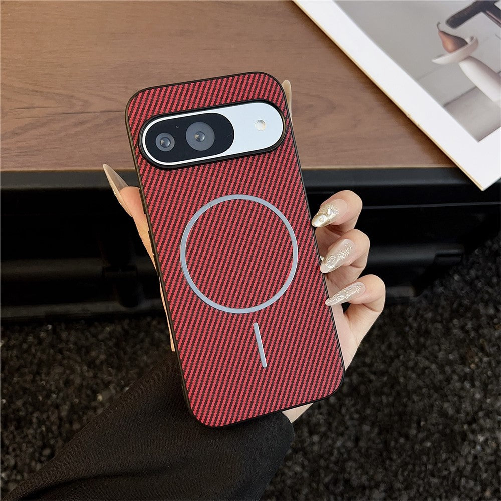 Carbon Fiber Texture PU Leather Case Compatible with MagSafe - For Google Pixel 10 Pro / 10